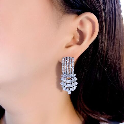 Luxury Cubic Zirconia Chandelier Drop Long Dangle Engagement Wedding Bridal Party Earrings For Women in Saudi Arabia