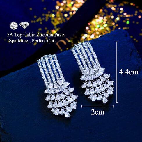 Luxury Cubic Zirconia Chandelier Drop Long Dangle Engagement Wedding Bridal Party Earrings For Women in Saudi Arabia