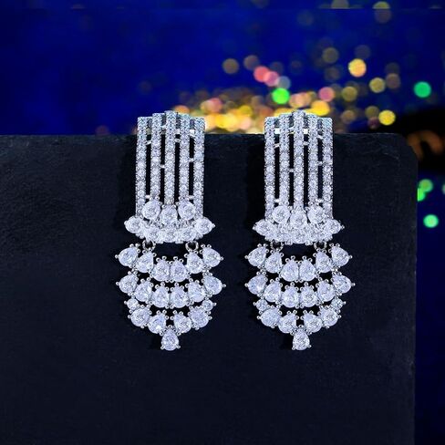 Luxury Cubic Zirconia Chandelier Drop Long Dangle Engagement Wedding Bridal Party Earrings For Women in Saudi Arabia