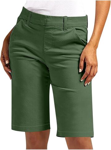 Womens Chino Shorts 9/10 Inch Inseam Stretch Knee Length Bermuda Shorts Outdoor Hiking Summer Pants with Pockets in Saudi Arabia