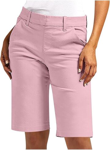 Womens Chino Shorts 9/10 Inch Inseam Stretch Knee Length Bermuda Shorts Outdoor Hiking Summer Pants with Pockets in Saudi Arabia