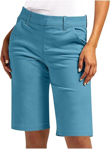 Womens Chino Shorts 9/10 Inch Inseam Stretch Knee Length Bermuda Shorts Outdoor Hiking Summer Pants with Pockets in Saudi Arabia