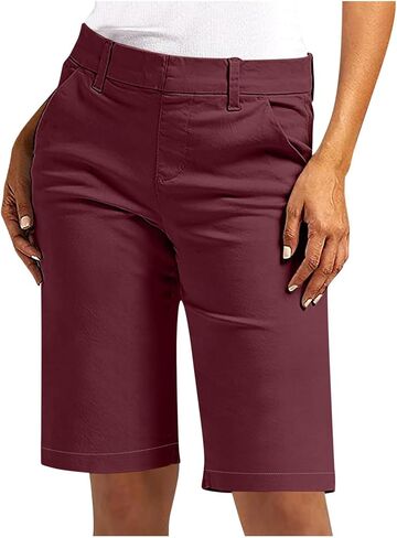 Womens Chino Shorts 9/10 Inch Inseam Stretch Knee Length Bermuda Shorts Outdoor Hiking Summer Pants with Pockets in Saudi Arabia