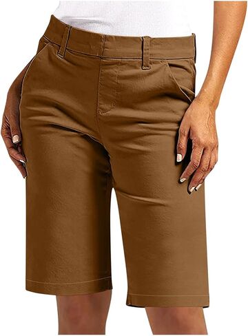 Womens Chino Shorts 9/10 Inch Inseam Stretch Knee Length Bermuda Shorts Outdoor Hiking Summer Pants with Pockets in Saudi Arabia