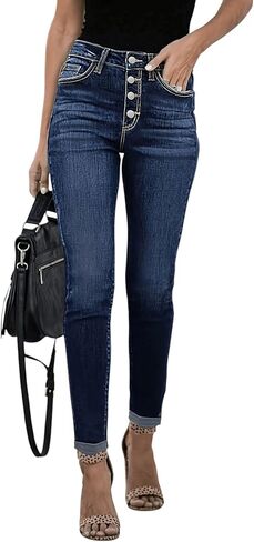 Womens Skinny Jeans Retro high Waisted Jeans Light wash Button Fly Denim Trousers Sexy Lift Trendy Pants in Saudi Arabia