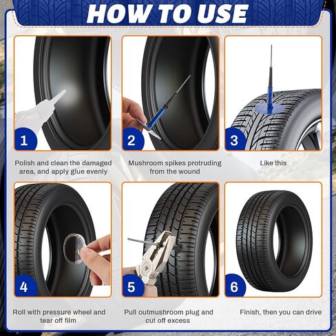 Frienda 24 Pcs Tire Patches Kit 3/8" x 2 3/8" Rubber Tire Repair Patch Mushroom Plug Kit Rubber Puncture Repair Plug for Car Motorcycle Truck Bus in Kuwait