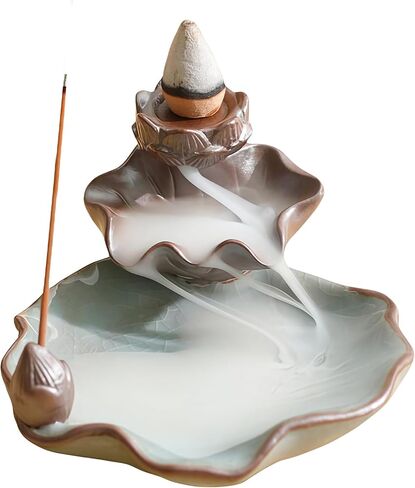 مبخرة الشلال، حامل البخور اللوتس الخلفي، مخاريط السيراميك، حامل البورسلين لديكور المنزل، والتأمل، واليوجا، والطقوس الروحية (أزرق فاتح) in Kuwait