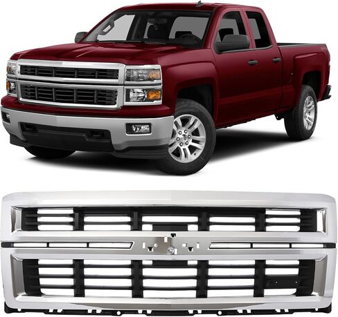 KARPAL Front Upper Grille Assembly W/Chrome Surround Frame Compatible with 2014 2015 Chevrolet Silverado 1500, Replacement 23259621 GM1200714 in Saudi Arabia