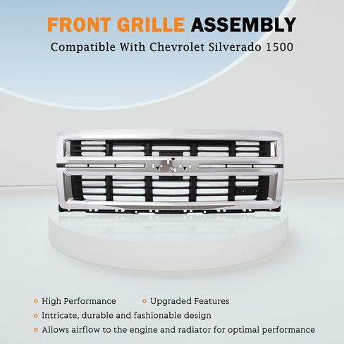 KARPAL Front Upper Grille Assembly W/Chrome Surround Frame Compatible with 2014 2015 Chevrolet Silverado 1500, Replacement 23259621 GM1200714 in Saudi Arabia