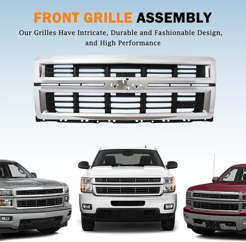 KARPAL Front Upper Grille Assembly W/Chrome Surround Frame Compatible with 2014 2015 Chevrolet Silverado 1500, Replacement 23259621 GM1200714 in Saudi Arabia