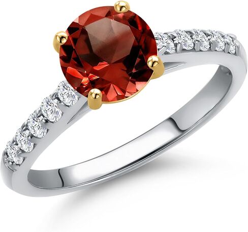 Gem Stone King 10K Two Tone Gold Gemstone Birthstone and White Lab Grown Diamond Engagement Ring For Women | Round 7MM and 1.7MM | Wedding Anniversary Promise Ring | Sizes 5, 6, 7, 8, 9 in Kuwait