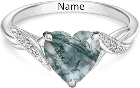 Natural Moss Agate Ring for Women Solid 925 Sterling Silver Green Moss Agate Engagement Ring, Custom Engraved Name Wedding Bands for Her in Kuwait