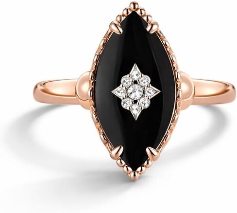 Marquise Cut Black Onyx Diamond Ring for Women in 14K Rose Gold Vintage Art Deco Engagement Ring Gothic Statement Promise Ring Anniversary Jewelry Gift in Saudi Arabia