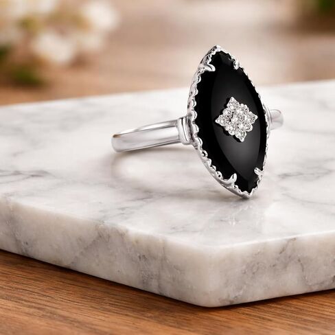 Marquise Cut Black Onyx Diamond Ring for Women in 14K Rose Gold Vintage Art Deco Engagement Ring Gothic Statement Promise Ring Anniversary Jewelry Gift in Saudi Arabia