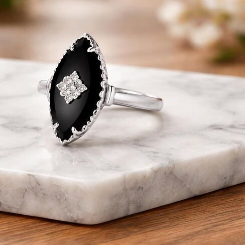 Marquise Cut Black Onyx Diamond Ring for Women in 14K Rose Gold Vintage Art Deco Engagement Ring Gothic Statement Promise Ring Anniversary Jewelry Gift in Saudi Arabia
