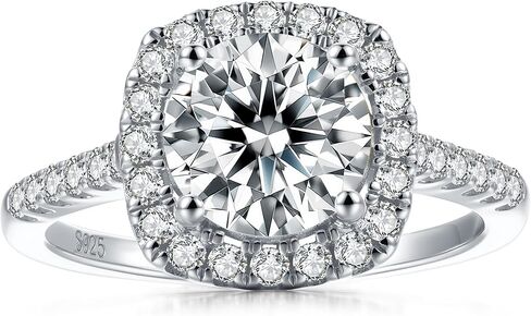 1 قيراط 2 قيراط هالو مويسانيتي خاتم الخطوبة للنساء، وسادة على شكل نصف أبدي 14 قيراط من الذهب فيرميل 925 من الفضة الاسترليني، حلقات الوعد لعيد الميلاد وعيد الحب والذكرى السنوية لعيد الميلاد مقاس 5-12 in Kuwait