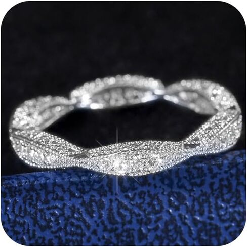 خاتم زفاف مويسانيتي مطلي بالذهب عيار 14 قيراط قابل للتكديس للنساء، خاتم حبل ملتوي لحفلات الزفاف من الفضة الإسترليني عيار 925 مطلي بالفضة عيار 925 in Kuwait