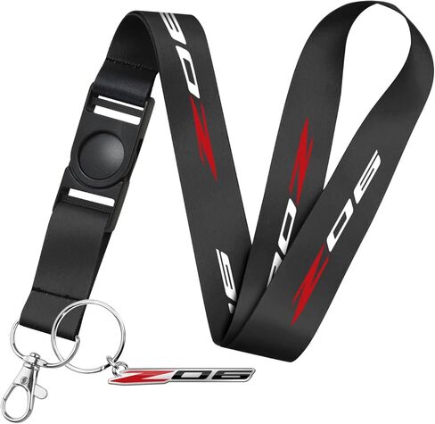 iPick Image for Chevrolet Corvette C8 Z06 Logo Die-Cut Metal Key Chain Key-Charm with Black Lanyard Strap, Exclsive Official Licensed Product in Saudi Arabia