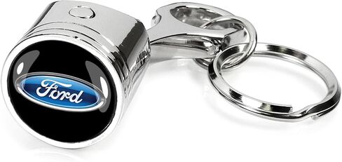 iPick Image for Ford Logo in Black on Chrome Engine Piston and Rod Metal Key Chain in Saudi Arabia