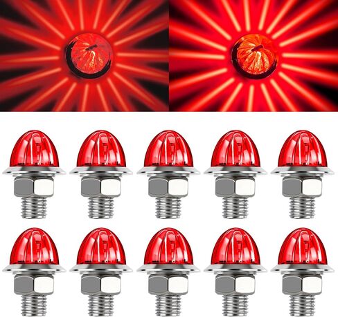 Wodvyss10Pcs 1.5 Inch PC Lens Watermelon Lights, Red Lens Amber Lights LED Side Marker Turn Signal with Bezel, Red Lens for Kenworth Peterbilt Freightliner Trucks in Kuwait