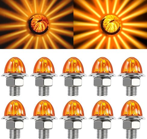 Wodvyss10Pcs 1.5 Inch PC Lens Watermelon Lights, Red Lens Amber Lights LED Side Marker Turn Signal with Bezel, Red Lens for Kenworth Peterbilt Freightliner Trucks in Saudi Arabia