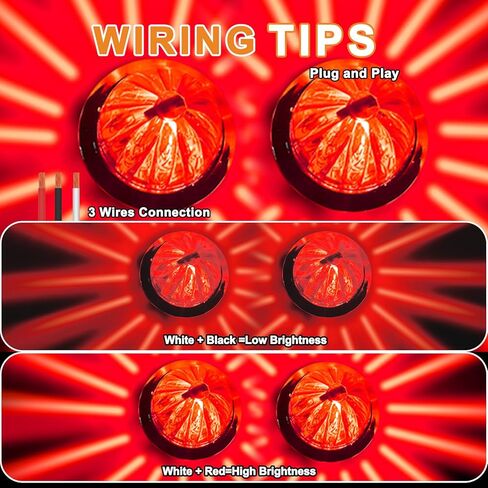 Wodvyss10Pcs 1.5 Inch PC Lens Watermelon Lights, Red Lens Amber Lights LED Side Marker Turn Signal with Bezel, Red Lens for Kenworth Peterbilt Freightliner Trucks in Saudi Arabia