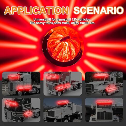 Wodvyss10Pcs 1.5 Inch PC Lens Watermelon Lights, Red Lens Amber Lights LED Side Marker Turn Signal with Bezel, Red Lens for Kenworth Peterbilt Freightliner Trucks in Saudi Arabia