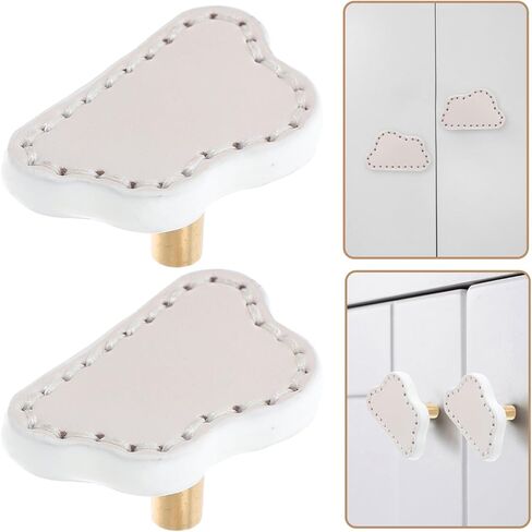 Luxshiny 2pcs Cloud Shaped Drawer Pull Handles, Thick Brass Dresser Hardware with White Leather Soft Grip for ’s Wardrobe Cabinet Doors, Decorative Room Furniture Accessories in Kuwait