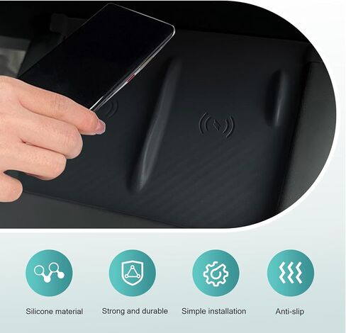 Car Central Control Wireless Power Supply Silicone Pad, Non-Slip Flexible Center Console Wireless Charging Mat, 1:1 Original Size Design, Compatible with 2021-2025 Model Y/Model 3 (Black) in Saudi Arabia