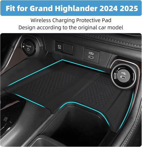 لوحة شحن لاسلكية لوحدة التحكم المركزية مناسبة لسيارة Toyota Grand Highlander 2024 2025 من السيليكون غير القابل للانزلاق علبة شاحن لاسلكية حصيرة واقية ملحقات داخلية in Kuwait