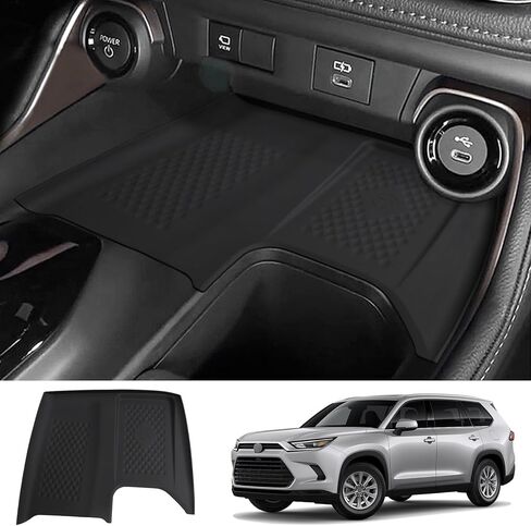 لوحة شحن لاسلكية لوحدة التحكم المركزية مناسبة لسيارة Toyota Grand Highlander 2024 2025 من السيليكون غير القابل للانزلاق علبة شاحن لاسلكية حصيرة واقية ملحقات داخلية in Kuwait