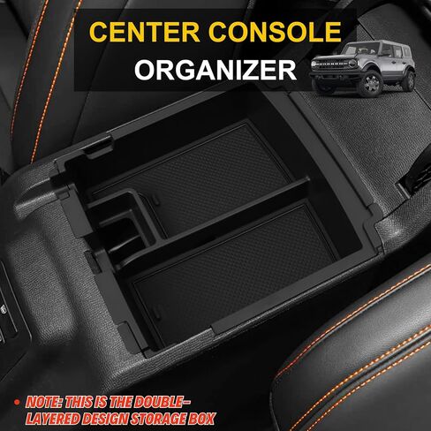 Center Console Organizer for 2025 2026 Ford Bronco 4 Door Accessories - Double Layer Armrest Storage Box Compartment & Center Console Cupholder Insert - (Only for Automatic Transmission & 4 Doors) in Kuwait