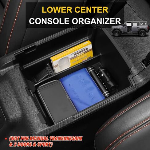 Center Console Organizer for 2025 2026 Ford Bronco 4 Door Accessories - Double Layer Armrest Storage Box Compartment & Center Console Cupholder Insert - (Only for Automatic Transmission & 4 Doors) in Kuwait