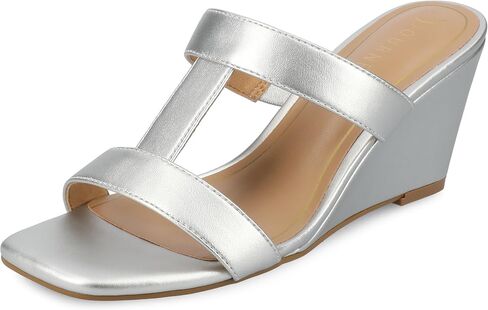 Journee Womens Wedge Heel Sandal Clodie cushioned footbed Faux Leather T Strap Open Toe in Saudi Arabia