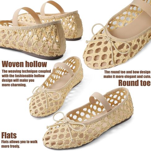 AMINUGAL Womens Woven Ballet Flat Shoes Round Toe Mary Janes Flats Elastic Band Dressy Comfortable Ballerina Flats for Women in Saudi Arabia