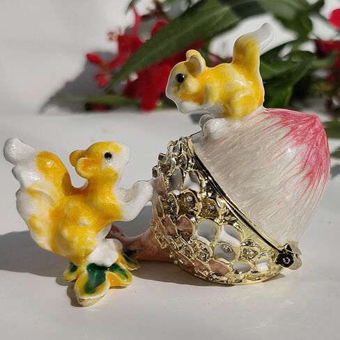 المينا البلوط الفاكهة والسنجاب حامل المجوهرات خاتم قلادة القرط حلية صندوق رسمت باليد البلوط والسنجاب الزينة للمنزل والمكتب ديكور الوردي in Kuwait