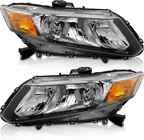 Headlights Assembly for 2012 2013 2014 2015 Honda Civic 4Dr Sedan/2012 2013 Honda Civic 2Dr Coupe Clear Lens Black Housing Amber Reflector (Does NOT Fit Hybrid or Hybrid-L Models) in Kuwait
