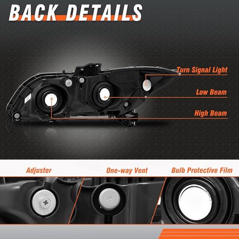 Headlights Assembly for 2012 2013 2014 2015 Honda Civic 4Dr Sedan/2012 2013 Honda Civic 2Dr Coupe Clear Lens Black Housing Amber Reflector (Does NOT Fit Hybrid or Hybrid-L Models) in Kuwait