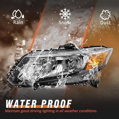 Headlights Assembly for 2012 2013 2014 2015 Honda Civic 4Dr Sedan/2012 2013 Honda Civic 2Dr Coupe Clear Lens Black Housing Amber Reflector (Does NOT Fit Hybrid or Hybrid-L Models) in Kuwait