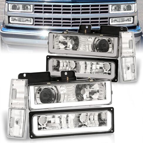 AJP Distributors LED DRL Bar Projector Headlights + Corner Bumper Lamps Set Compatible/Replacement For C/K C1500 C2500 C3500 K1500 K2500 K3500 C10 Pick Up Truck Silverado 1988 1989 1990 1991 1992 1993 in Kuwait