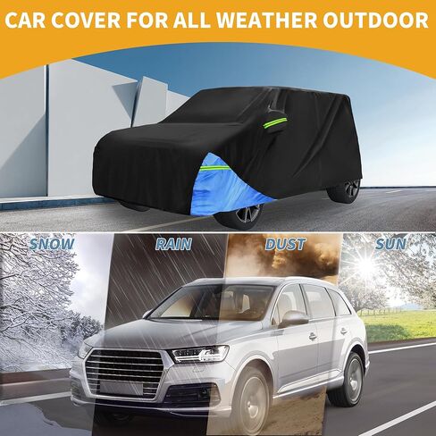 Car Cover Waterproof All Weather 210D, UV Sun Rain Protection, for Kia Soul with Left Side Zipper, Black & Blue in Saudi Arabia