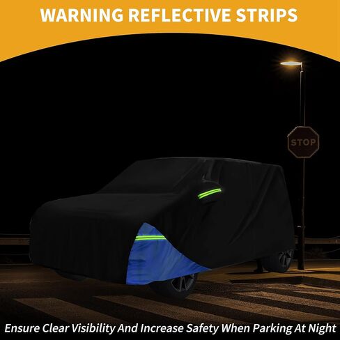 Car Cover Waterproof All Weather 210D, UV Sun Rain Protection, for Kia Soul with Left Side Zipper, Black & Blue in Saudi Arabia