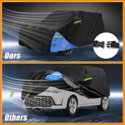Car Cover Waterproof All Weather 210D, UV Sun Rain Protection, for Kia Soul with Left Side Zipper, Black & Blue in Saudi Arabia