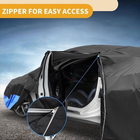 Car Cover Waterproof All Weather 210D, UV Sun Rain Protection, for Kia Soul with Left Side Zipper, Black & Blue in Saudi Arabia