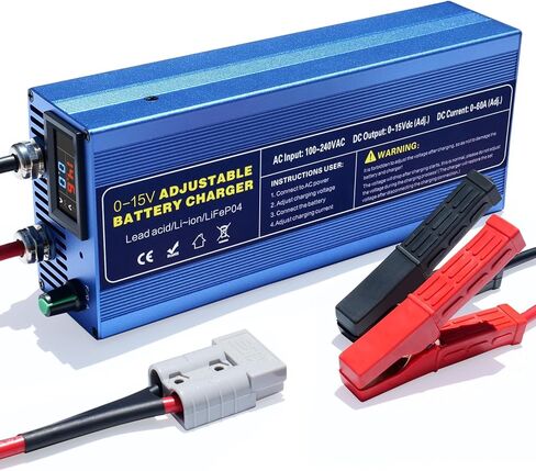 12V High Power Lifepo4 Charger Smart Battery Charger with 0-15V Adjustable Current and Voltage,Portable Power Adapter for 14.6V LiFePO4 Lithium Iron Rechargeable Battery(BU60) in Kuwait