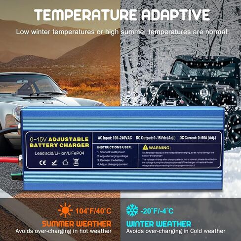 12V High Power Lifepo4 Charger Smart Battery Charger with 0-15V Adjustable Current and Voltage,Portable Power Adapter for 14.6V LiFePO4 Lithium Iron Rechargeable Battery(BU60) in Kuwait