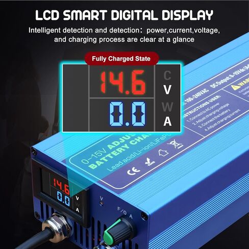 12V High Power Lifepo4 Charger Smart Battery Charger with 0-15V Adjustable Current and Voltage,Portable Power Adapter for 14.6V LiFePO4 Lithium Iron Rechargeable Battery(BU60) in Kuwait