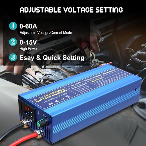 12V High Power Lifepo4 Charger Smart Battery Charger with 0-15V Adjustable Current and Voltage,Portable Power Adapter for 14.6V LiFePO4 Lithium Iron Rechargeable Battery(BU60) in Kuwait