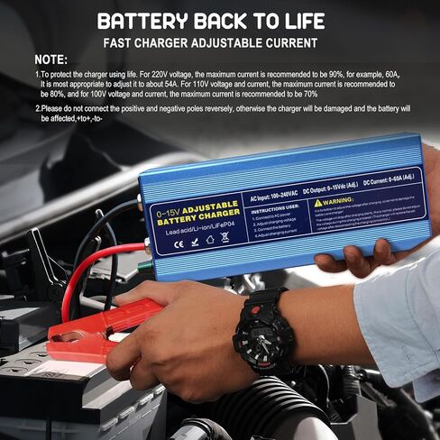 12V High Power Lifepo4 Charger Smart Battery Charger with 0-15V Adjustable Current and Voltage,Portable Power Adapter for 14.6V LiFePO4 Lithium Iron Rechargeable Battery(BU60) in Kuwait