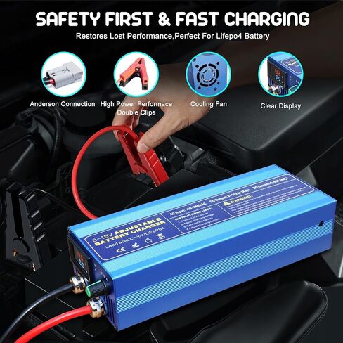 12V High Power Lifepo4 Charger Smart Battery Charger with 0-15V Adjustable Current and Voltage,Portable Power Adapter for 14.6V LiFePO4 Lithium Iron Rechargeable Battery(BU60) in Kuwait